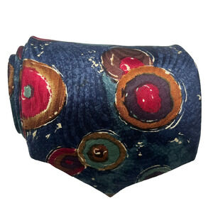 B D Baggies Mens Wide 100% Silk Tie Abstract Blue Red Bronze Multicolor Necktie